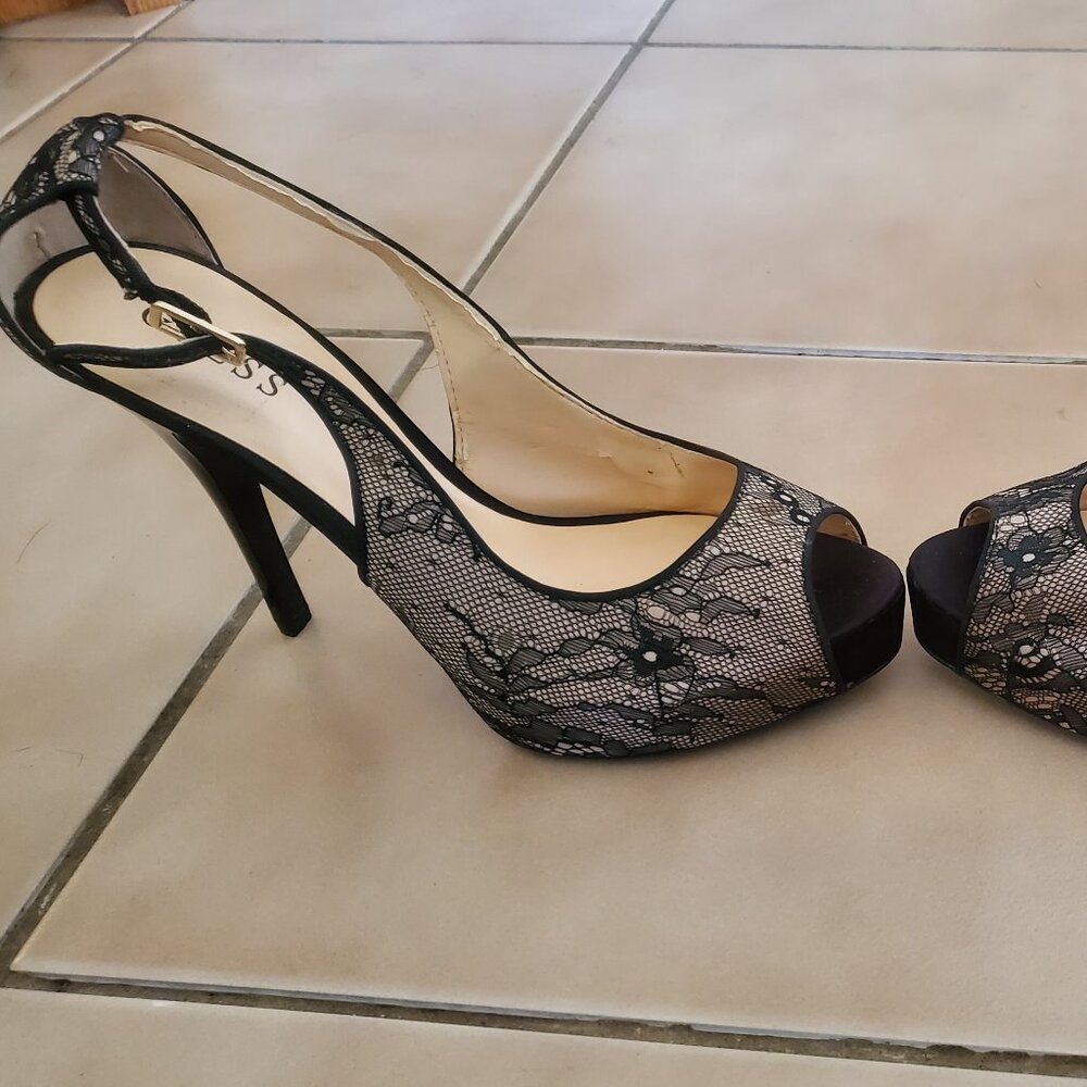 GUESS Black Lace Peep Toe Heels – Size 10 – NWOT - Picture 7 of 15